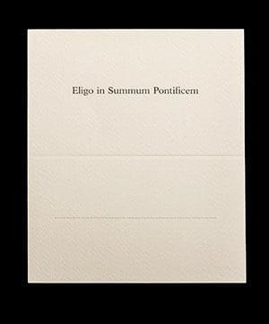 The conclave ballot reads on top “Eligo in Summum Pontificem” (“I elect as Supreme Pontiff”). This unused ballot is from a collection of documents retained by U.S. Cardinal William H. Keeler from the 2005 conclave.  (CNS photo/Nancy Phelan Wiechec)