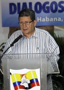Jorge Torres Victoria, commander of the Revolutionary Armed Forces of Colombia, or FARC, reads a statement in early April in Havana. Colombia's Catholic Church has monitored the country's peace talks. (CNS photo/Ernesto Mastrascusa, Reuters)