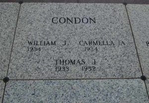 Thomas Condon’s remains rest in a plot he will share with his brother William and William’s wife, Carmella. (Catholic Herald photos by Ricardo Torres)