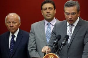 Puerto Rican Gov. Alejandro Garcia Padilla delivers a statement May 2 on the economy in San Juan. A group of religious leaders came together on Capitol Hill June 16 to pray for the people of Puerto Rico, who are facing extreme economic hardship, high unemployment and difficult access to health care. (CNS photo/Thais Llorca, EPA)