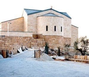 This is an exterior view of the restored Memorial of Moses on the top of Mount Nebo in Jordan Oct. 10. The memorial has reopened its doors to the public amid festivities after a nearly decade of restoration. (CNS photo/Greg Tarczynski)