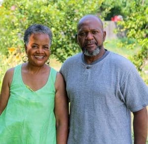 Sharon and Larry Adams, pictured in their Milwaukee backyard, hope to create a perennial nursery in their neighborhood. The couple attended the June 29 business incubator workshop for aspiring entrepreneurs at St. Ann Center for Intergenerational Care and hope to launch their business in 2017. (Catholic Herald photos by Jacob Scobey-Polacheck)