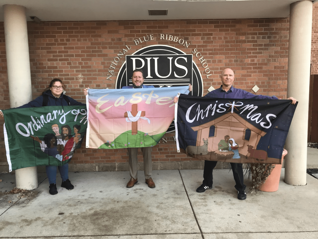 Left to right- artist Lourdes Burgos, principal Ryan Kreinke, and David Passinault