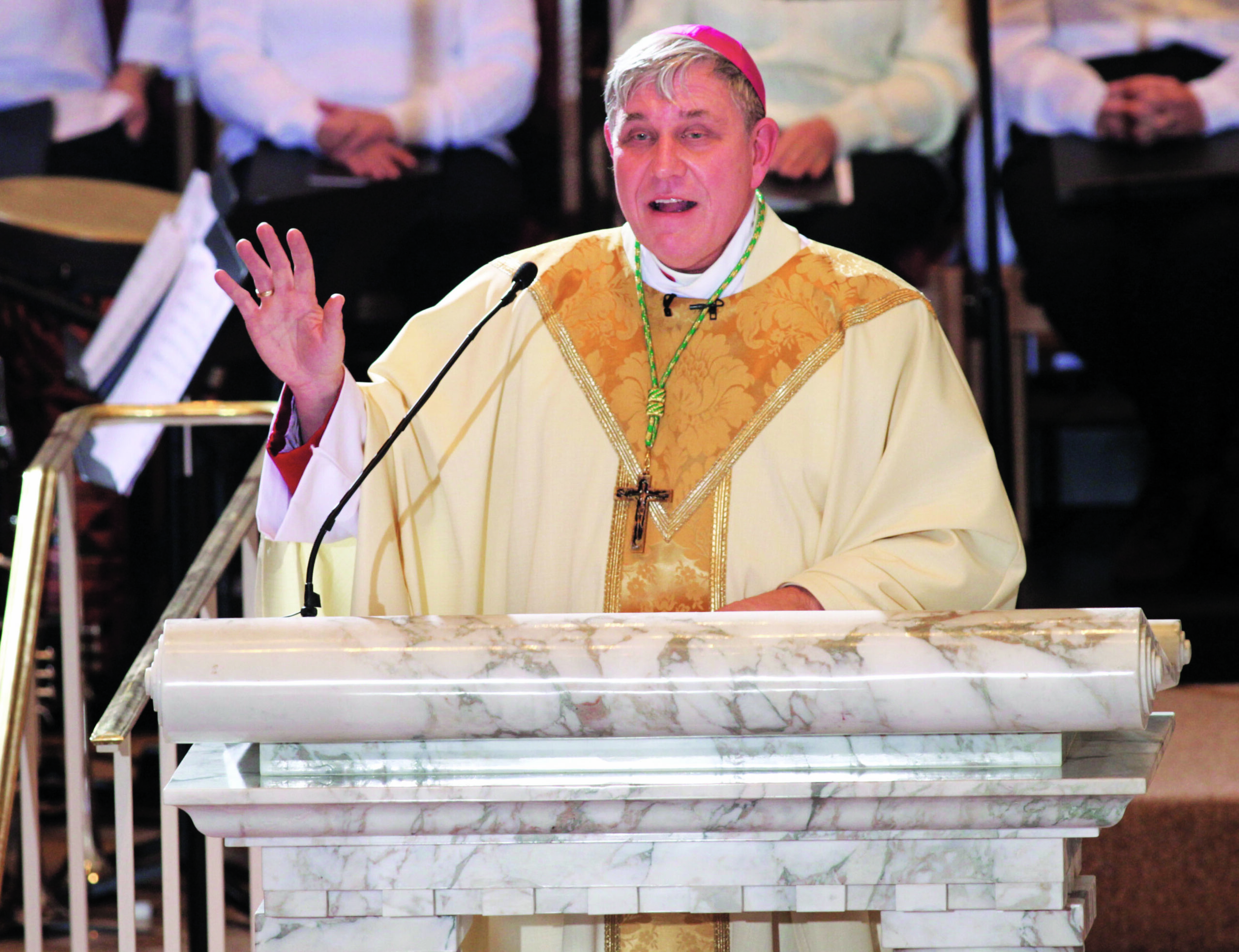Milwaukee Archbishop Jerome E. Listecki does the greeting following his instillation in Milkwaukee, WI