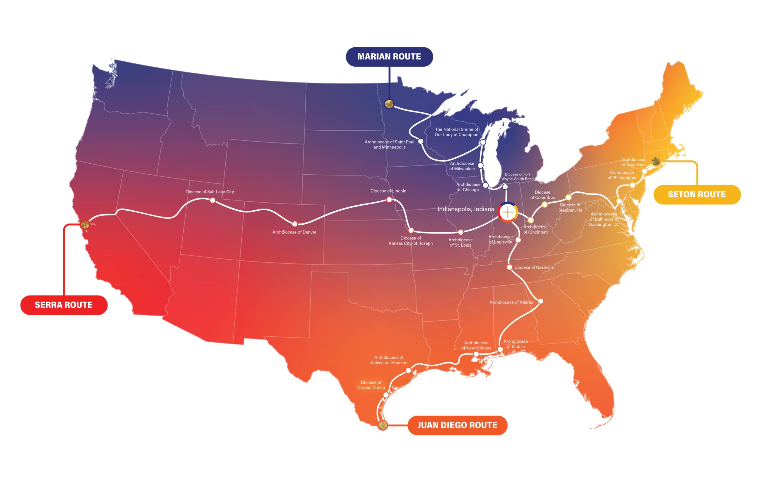 NEP US map with Arch of Milwm Marian Route named, but small type