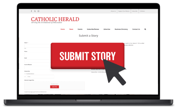 computer with cursor clicking submit a story